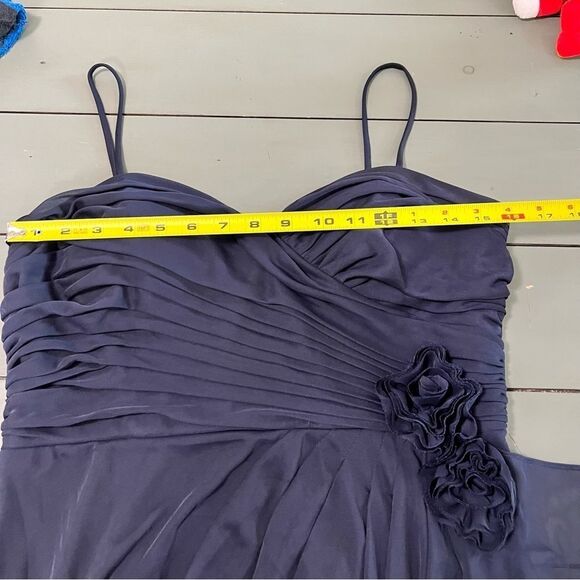 Camille La Vie Evening Gown Navy Draped w/ Fabric Flowers Size 14 - Picture 7 of 11